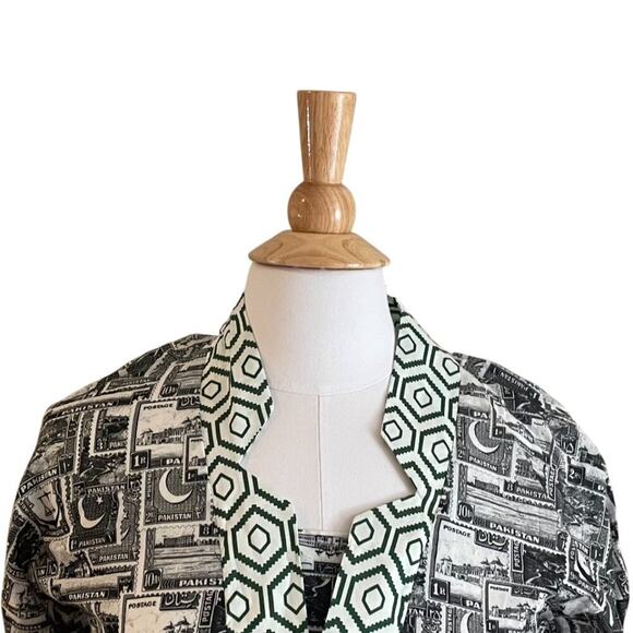 Cotton V-Neck Tunic/Kaftan Geometric Print Pakistan Stamp Print, Size XS - Picture 2 of 16